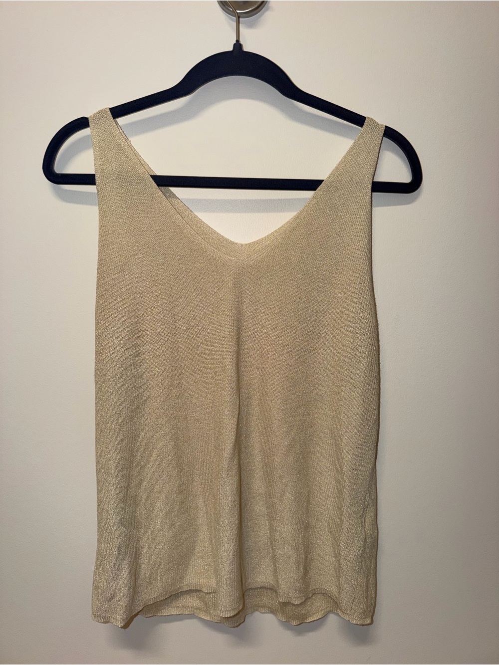 ESQUALO Shimmery Light Gold Knit V-Neck Tank